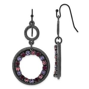 Textured Frame Light, Dark Pink, Purple Crystal Double Circle Dangle Earrings